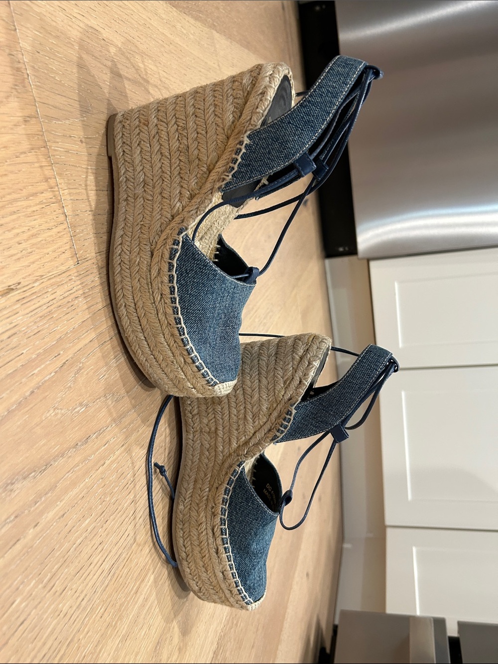 Saint Laurent Denim Espadrille Wedges in Blue with Jute Platform - Picture 5 of 12